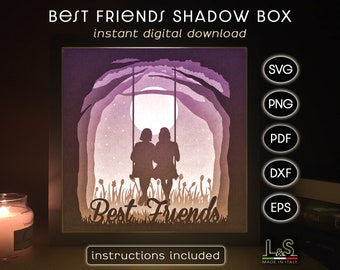 Best Friends Shadow Box svg, Friendship Shadow Box Template, 3D Light Box svg, Lighted Shadowbox svg, Light Box Template, Friends Lightbox