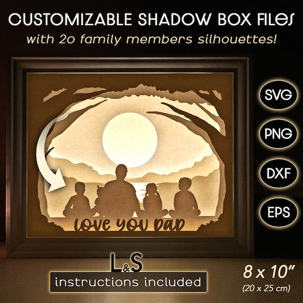 Customizable Shadow Box Svg Fathers Day, Layered Dad Shadowbox, Father's Day Lightbox Svg, Family Portrait Svg, Paper Cut Light Box Template Customizable Shadow Box Svg Fathers Day, Layered Dad Shadowbox, Father's Day Lightbox Svg, Family Portrait Svg, Paper Cut Light Box Template