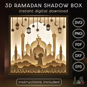 Ramadan Shadow Box svg File, Ramadan Light Box svg, Islamic Shadow Box Template, 3D Shadowbox svg, Paper Lightbox, DIY Ramadan Decoration