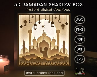 Ramadan Shadow Box SVG-Datei, Ramadan Light Box SVG, islamische Shadow Box Vorlage, 3D Shadowbox SVG, Papier Lightbox, DIY Ramadan Dekoration