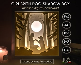 Layered Dog Shadow Box svg Files for Cricut, Dog Memorial Shadowbox svg, 3D Light Box svg, Lighted Shadow Box Template, Lightbox Template