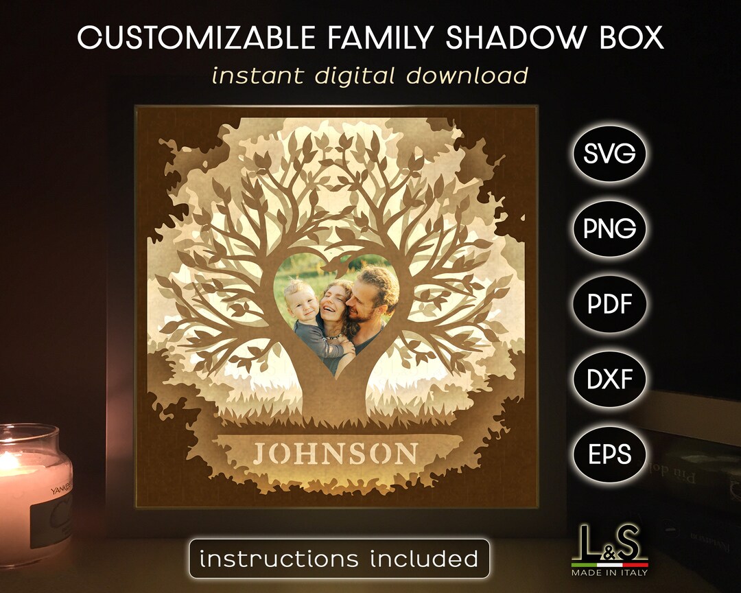 Customizable Family Tree Photo Frame Svg, Family Shadow Box Svg Cricut ...