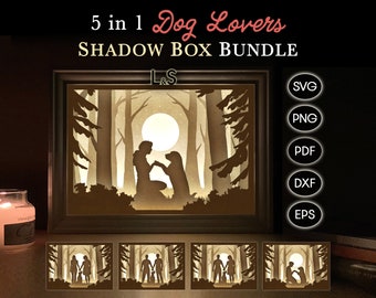Dog Shadow Box svg Bundle, Layered Light Box svg Files for Cricut, Dog Memorial Shadow Box Template, Pet Memorial Shadowbox, Lightbox Laser
