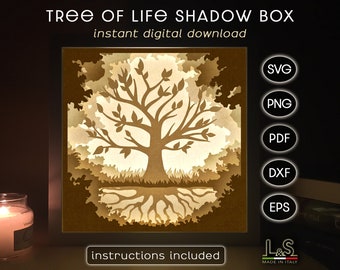 Layered Tree Shadow Box Svg Template, 3D Tree of Life Svg, Family Tree Light Box Svg File, Paper Lightbox Template, Layered Laser Cut Files