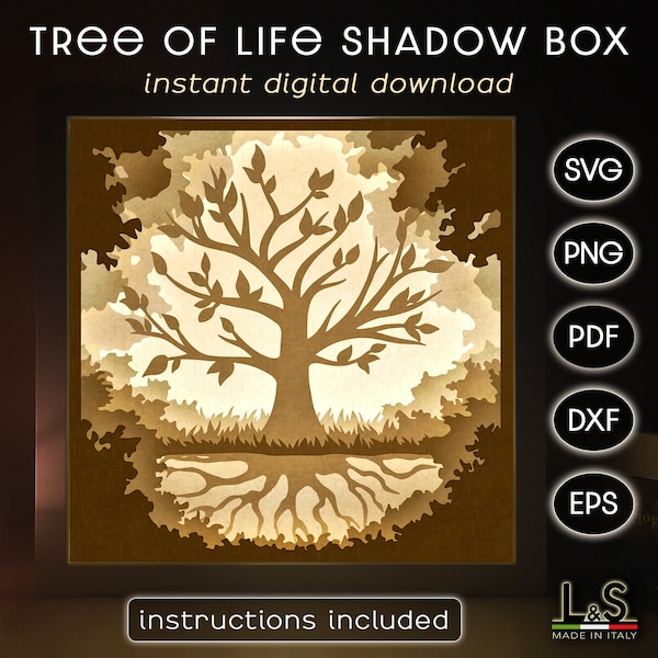 Layered Baum Schatten Box SVG Vorlage, 3D Baum des Lebens SVG, Stammbaum Lightbox SVG-Datei, Papier-Lightbox-Vorlage, geschichtete Laser-Cut-Dateien