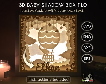 Customizable Baby Elephant Shadow Box svg Template, 3D Layered Light Box svg, Nursery Shadowbox svg, Light Box Template, Cricut Lightbox