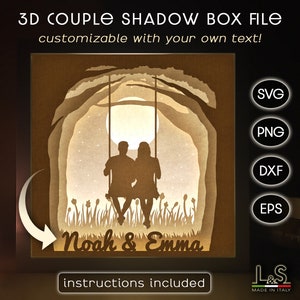 Anpassbare Paar Schattenbox Vorlage, Jahrestag Schattenbox svg, Liebe Licht Box svg, Hochzeit Schattenbox, Light Box Vorlage, Lightbox svg