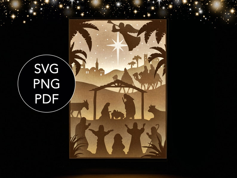 Download Nativity shadow box svg Cricut Christmas light box svg | Etsy