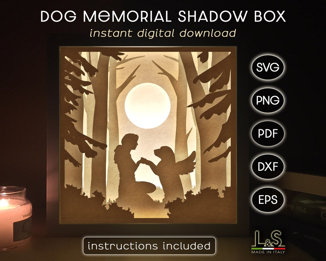 Dog Memorial Shadow Box Svg Files, Paper Cut Light Box Template