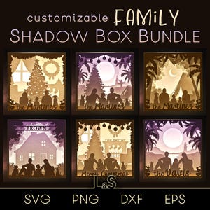 Pacchetto personalizzabile di scatole ombra per la famiglia in formato SVG, modello di scatola ombra per la famiglia, ritratto di famiglia in formato SVG, file laser di scatola luminosa tagliata in carta, scatola luminosa 3D in formato SVG