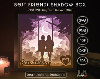 Best Friends Shadow Box Svg, Friends Shadowbox Svg, Lightbox Svg, Friendship Shadow Box Template for Cricut, 3D Light Box, Layered Paper Art