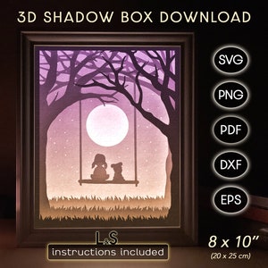 Baby Mädchen Schattenbox Dateien für Cricut, Kinder Schattenbox Vorlage, 3D Kinderzimmer Schattenbox Design, Hund Light Box svg, Layered Lightbox svg