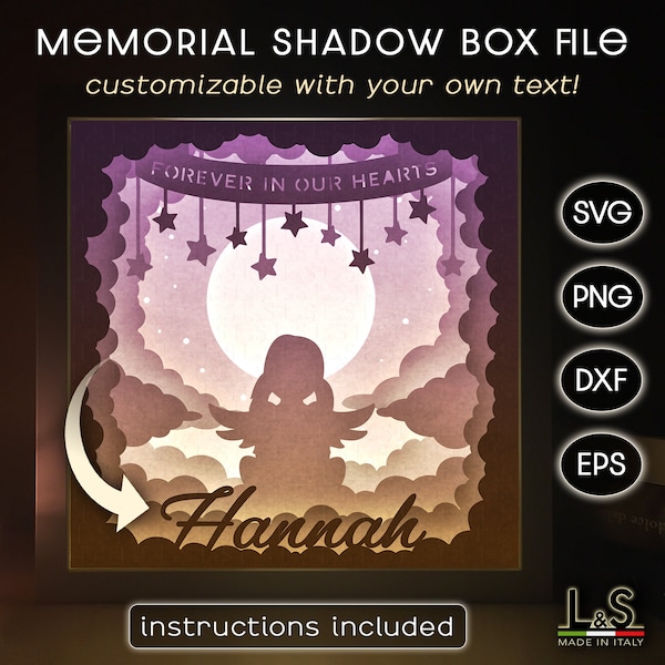 Customizable Memorial Shadowbox Svg File for Kids, Baby Memorial Shadow Box Svg Cricut, Girl Child Loss Lightbox Svg, 3D Light Box Template