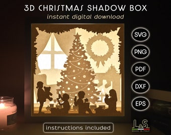 Layered Christmas Shadow Box Svg Cricut, Holiday Light Box Template, Kids Shadowbox Svg, Christmas Lightbox Svg, 3D Shadow Box Designs