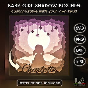 Customizable Baby Girl Shadowbox Template, Nursery Shadow Box Svg Cricut, 3D Lightbox Lasercut, Paper Cut Light Box Svg, Layered Paper Art