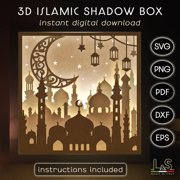 File SVG islamici Shadowbox, Ramadan Shadow Box SVG, Modello Ramadan Light Box, 3D Lightbox SVG, Layered Shadow Box, Decorazione Ramadan
