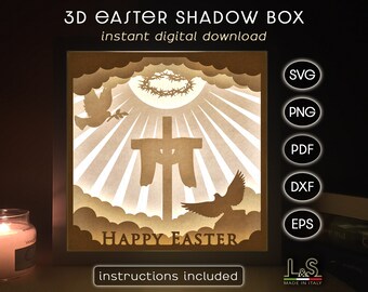 Layered Easter Shadow Box svg Files for Cricut, Paper Cut Light Box Template, Cross Shadowbox, 3D Lightbox svg, Jesus Shadow Box Design