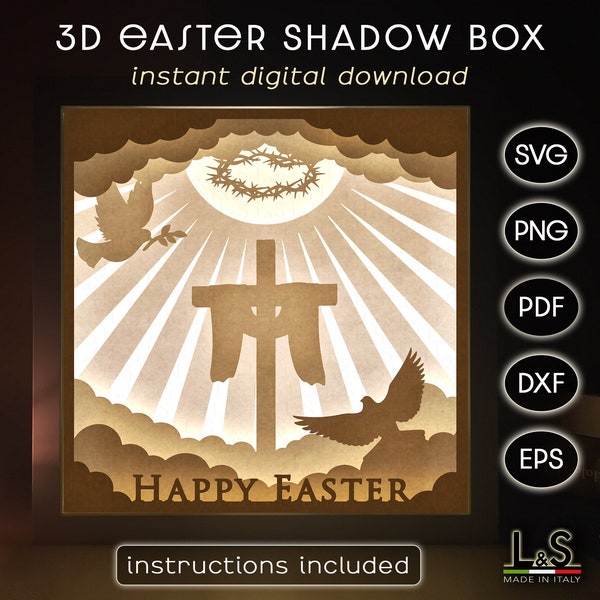 Layered Easter Shadow Box svg Files for Cricut, Paper Cut Light Box Template, Cross Shadowbox, 3D Lightbox svg, Jesus Shadow Box Design