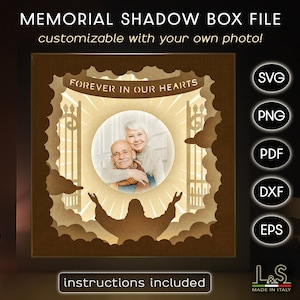 Photo Memorial Shadowbox Svg, Shadow Box personalizzabile Svg Cricut, Modello di Lightbox personalizzato, Lightbox di carta Svg, File laser a strati