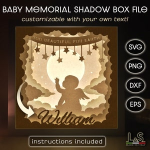 Aanpasbare Baby Memorial Shadow Box Svg Cricut, Child Loss Svg Light Box Template, 3D Memorial Shadowbox Art, Paper Cut Lightbox Svg