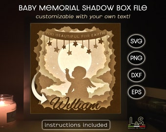 Customizable Baby Memorial Shadow Box Svg Cricut, Child Loss Svg Light Box Template, 3D Memorial Shadowbox Art, Paper Cut Lightbox Svg