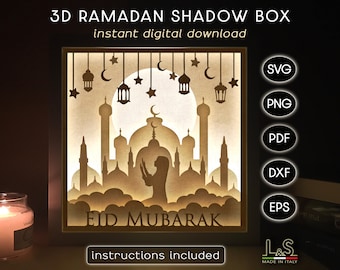 Ramadan Schattenbox svg Dateien für Cricut, Islamische Schattenbox Vorlage, Ramadan Light Box svg, Eid Shadowbox svg, Islamische Lightbox Vorlage