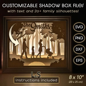 Familie Schattenbox svg, personalisierte Schattenboxvorlage, Familie Light Box svg, Benutzerdefinierte Light Box Vorlage, 3D Layered svg Dateien für Cricut