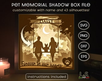 Personalized Dog Memorial Shadow Box Svg, Pet Memorial Shadowbox, Cat Memorial Svg, 3D Lightbox Svg, Light Box Template, Layered Paper Art