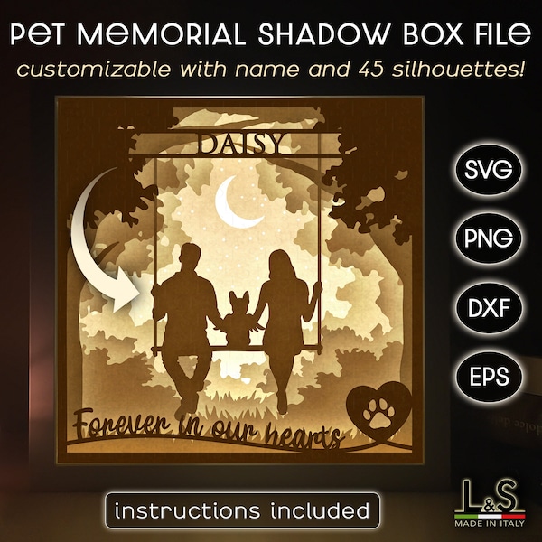 Personalized Dog Memorial Shadow Box Svg, Pet Memorial Shadowbox, Cat Memorial Svg, 3D Lightbox Svg, Light Box Template, Layered Paper Art