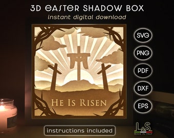 3D Easter Shadow Box svg, Layered Easter Light Box svg, Jesus Shadowbox, Papercut Lightbox, Religious Shadow Box Template, He Is Risen svg