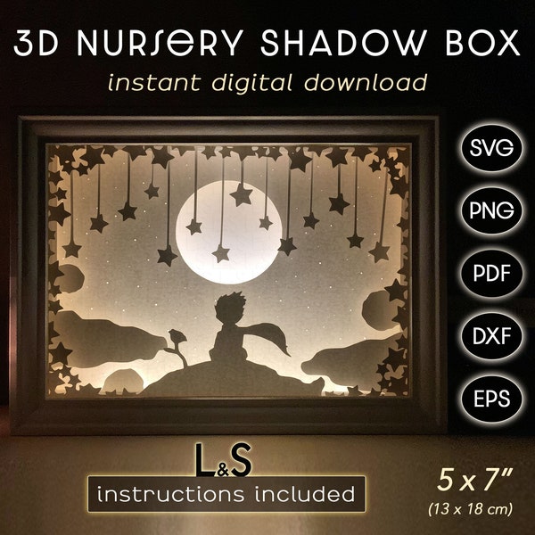 Little Prince Light Box Template, SVG Night Light, 3D Shadow Box Cut File Download