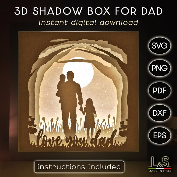 Fathers Day Shadow Box svg Dad, 3D Light Box svg, Layered Dad Shadow Box Template, Cricut Shadowbox svg, Light Box Template, Lightbox Laser