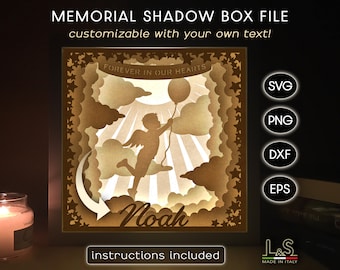Son Memorial Shadowbox Svg, Customizable Baby Memorial Shadow Box Svg Cricut, Boy Child Loss Lightbox Svg, 3D Paper Cut Light Box Template