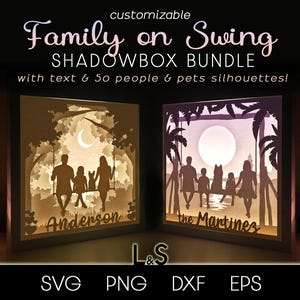 Bundle familial personnalisé Shadowbox, modèle personnalisable Shadowbox, portrait de famille Svg, fichier laser papier Lightbox, Svg 3D Lightbox