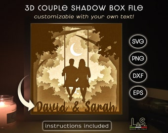 Customizable Wedding Shadow Box Svg, Love LightBox Svg File, Couple Shadowbox Svg, Valentine Light Box Template, 3D Layered Paper Cut Art