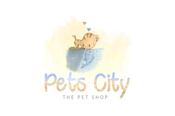 Pets Logo Cat Fish Logo Kitty Logo Kitty Cat Logo Kitten Etsy