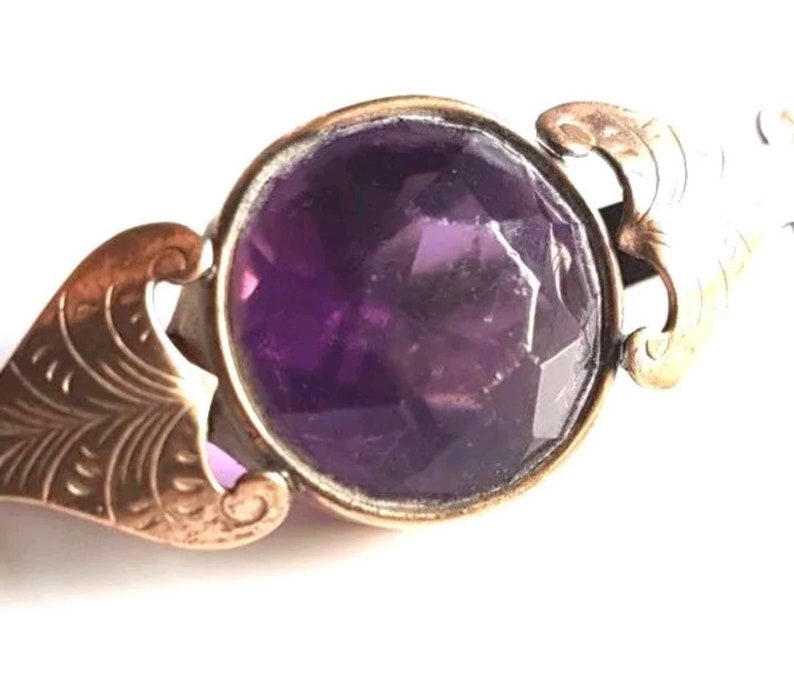 Antique Victorian Pinchbeck Mourning Purple Brooch Pin Steampunk