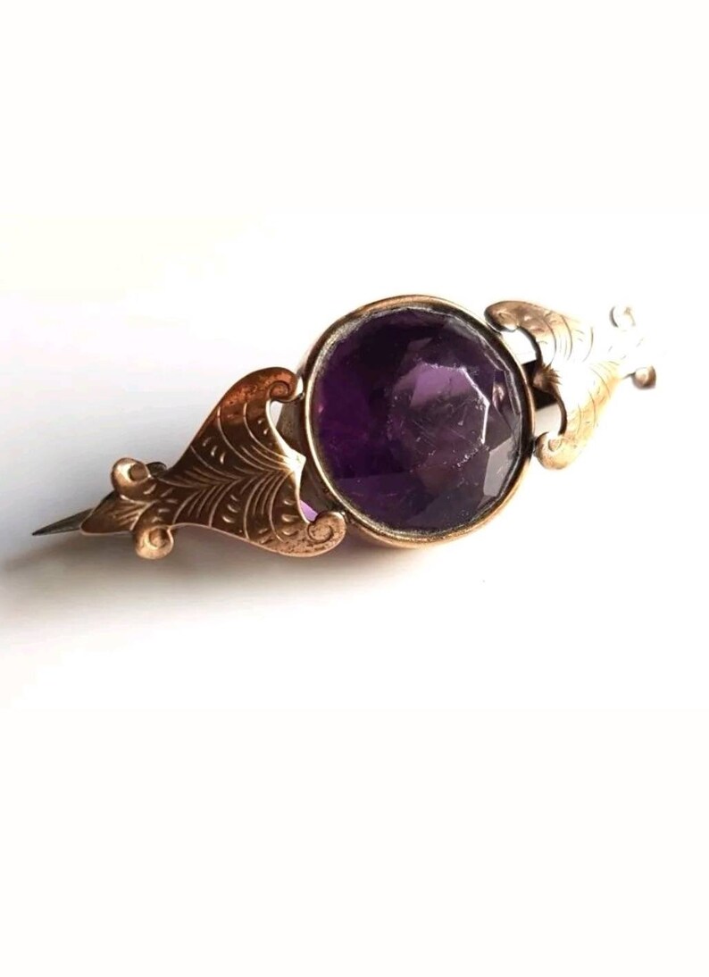 Antique Victorian Pinchbeck Mourning Purple Brooch Pin Steampunk