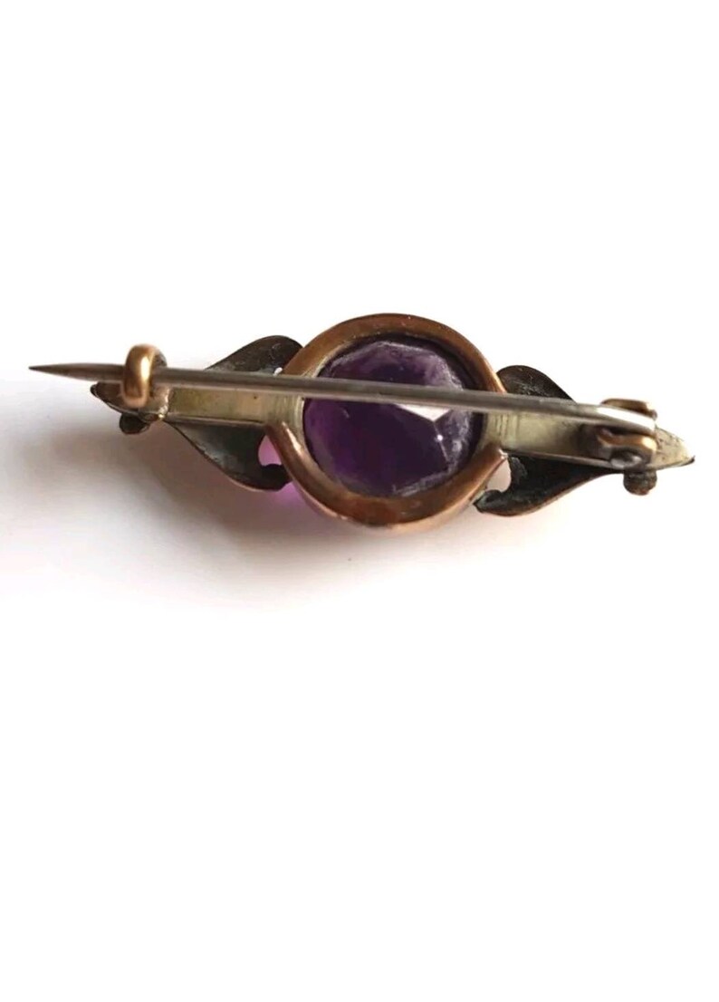 Antique Victorian Pinchbeck Mourning Purple Brooch Pin Steampunk