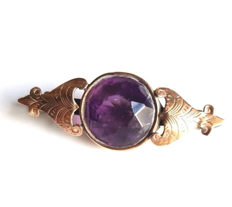 Antique Victorian Pinchbeck Mourning Purple Brooch Pin Steampunk