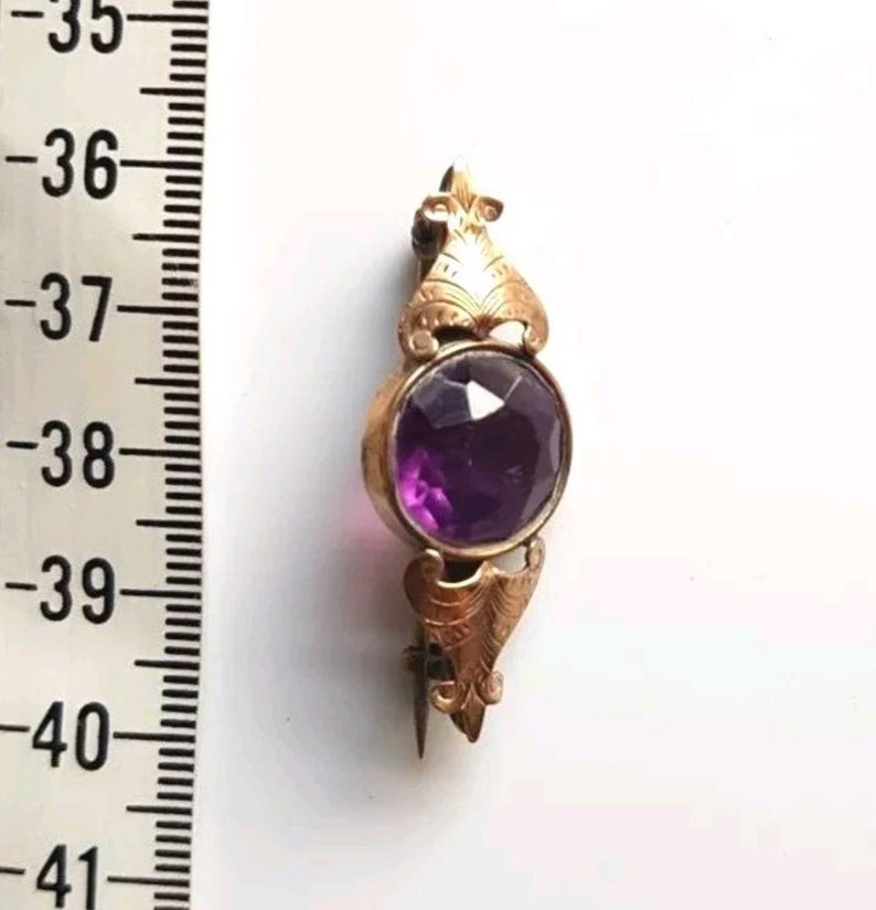 Antique Victorian Pinchbeck Mourning Purple Brooch Pin Steampunk