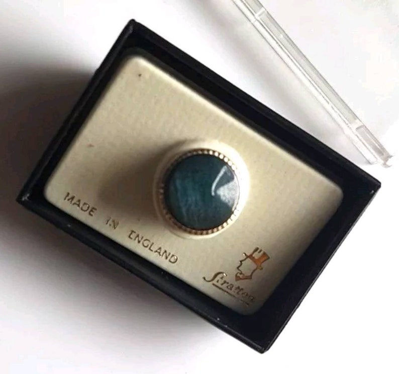 Vintage Stratton Blue Glass Tie Tack Pin Lapel Gents