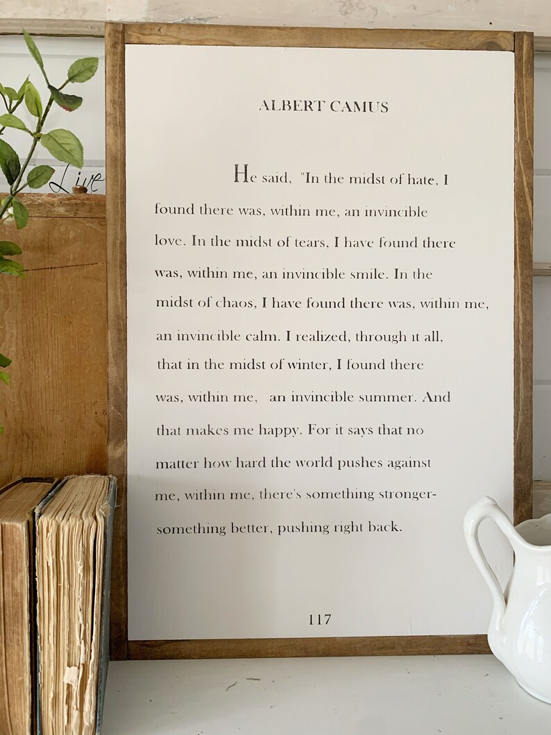 Albert Camus There was within me Inspirational sign Empowerment Family Sign Wood Framed Sign Wood Sign Wall Art