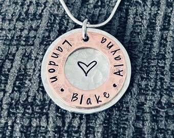 Rustic Mom necklace with kids names by Mountainside Surf Shop