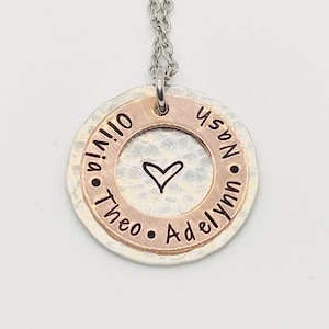 Rustic Mom necklace with kids names by Mountainside Surf Shop
