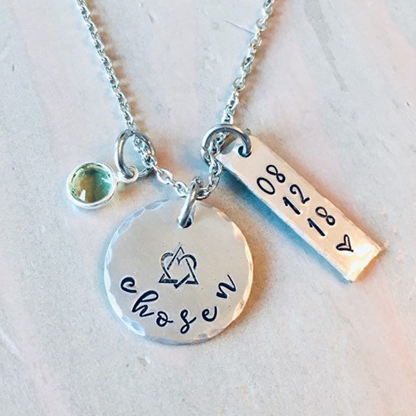 Chosen Adoption necklace/Gotcha gift with birthstone and adoption date by Mountainside Surf Shop