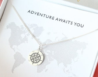 Sun Compass Sterling Silver Necklace | Graduation Gift | Custom Compass Charm | Adventure Jewelry | Traveler Gift | Wanderlust | Map Gift