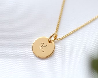 Initial Round Disc Necklace, Monogram Gift, 24k Gold Plated, Handstamped Letter, Girlfriend Necklace, Custom Initial, Gift Idea For Her