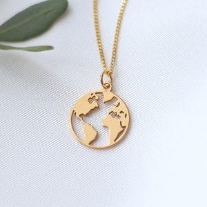 World Map Necklace, Travel Necklace, 24k Gold Globe, Map Pendant, Travel Gift Idea, World Globe Gift, Adventure Gift, Christmas Gift For Her image 1