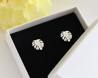 Monstera Leaf Sterling Silver Studs | Monstera leaf Earrings | 925 Sterling Silver Nature Studs | Monstera Gift Idea | Bridal Earrings |